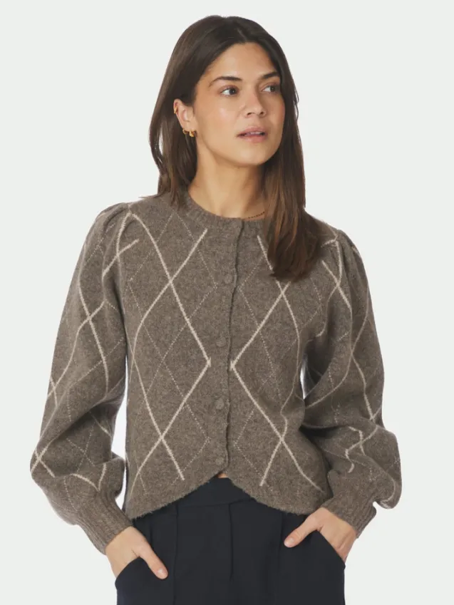 Koteas Check Knit Cardigan Taupe