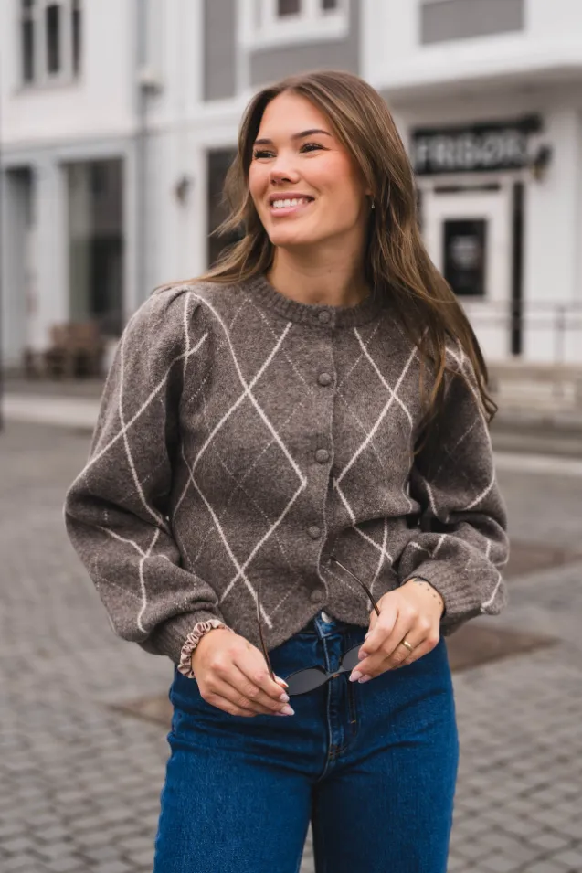 Koteas Check Knit Cardigan Taupe