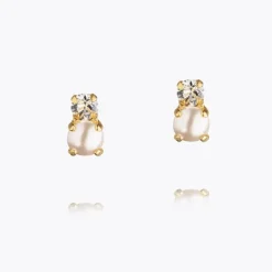 Leah Earrings Gold Pearl On Bottom/Crystal On Top