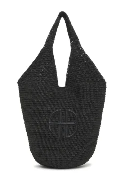 Leah Hobo Bag Plain Raffia Black