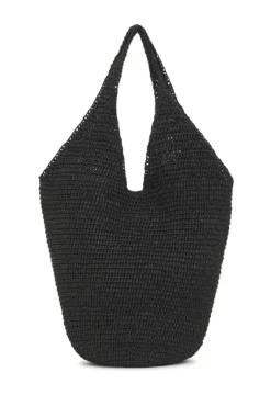 Leah Hobo Bag Plain Raffia Black