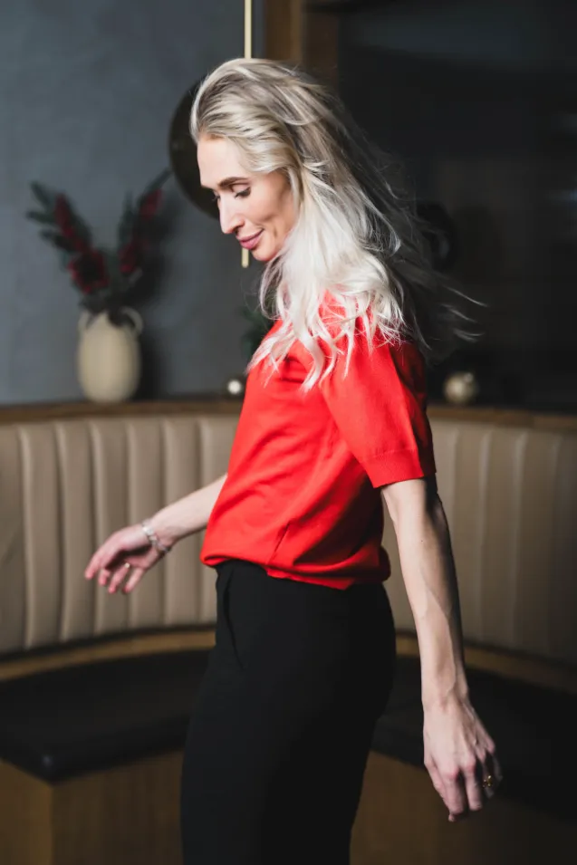 Lena SS Knit Pullover Fiery Red