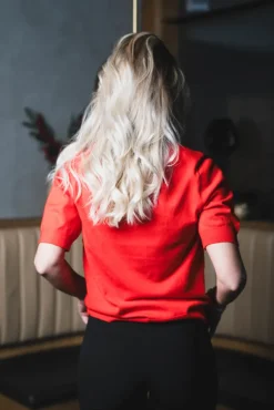 Lena SS Knit Pullover Fiery Red