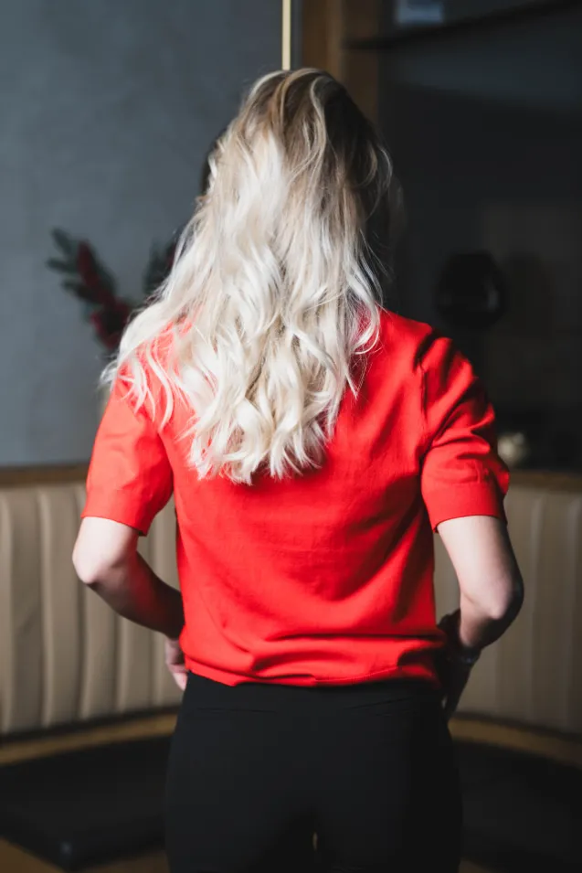 Lena SS Knit Pullover Fiery Red