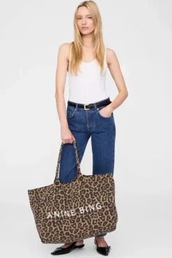 Leo Canvas Tote Black And Brown Leopard