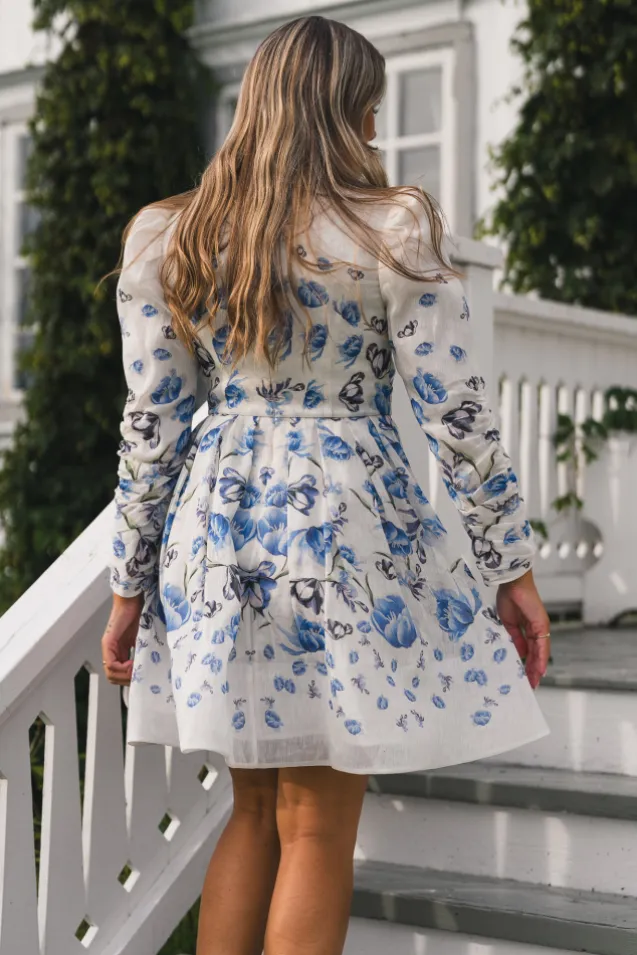 Leoni Silk Blend Mini Dress Tulip Blue