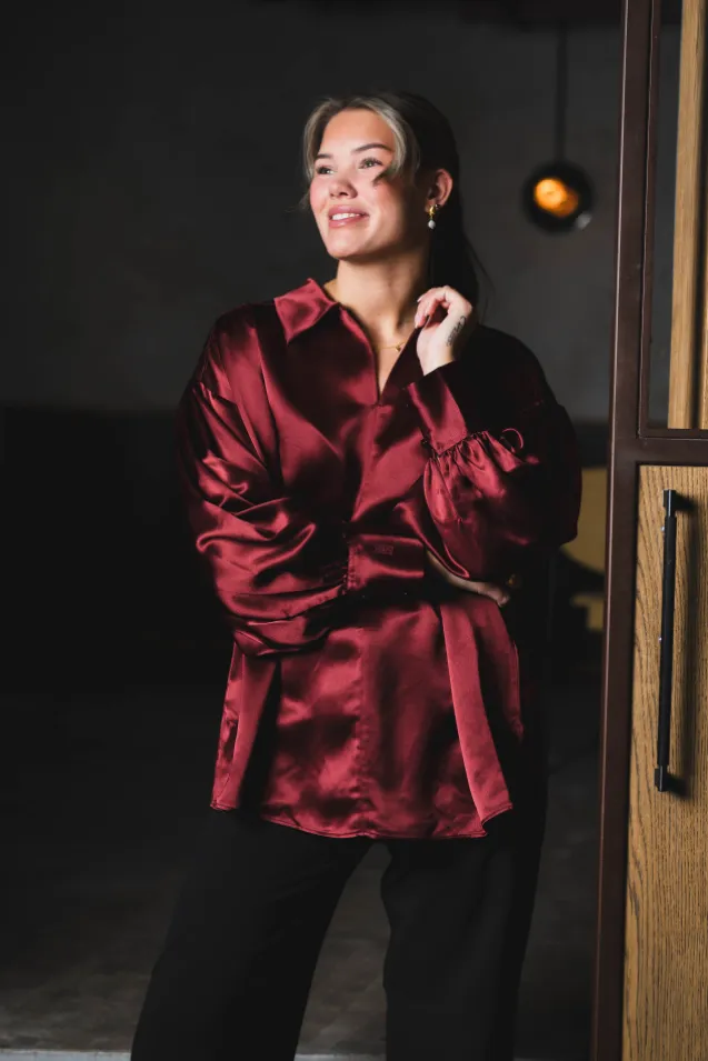 Leonora Satin Blouse Cabernet