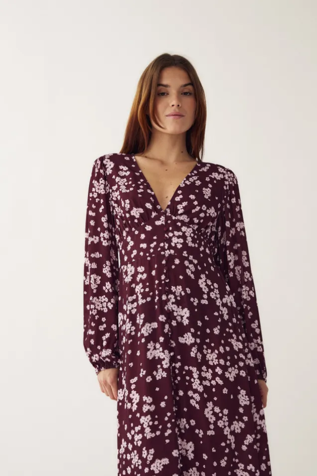 Lilith Maxi Dress Deja Burgundy Print