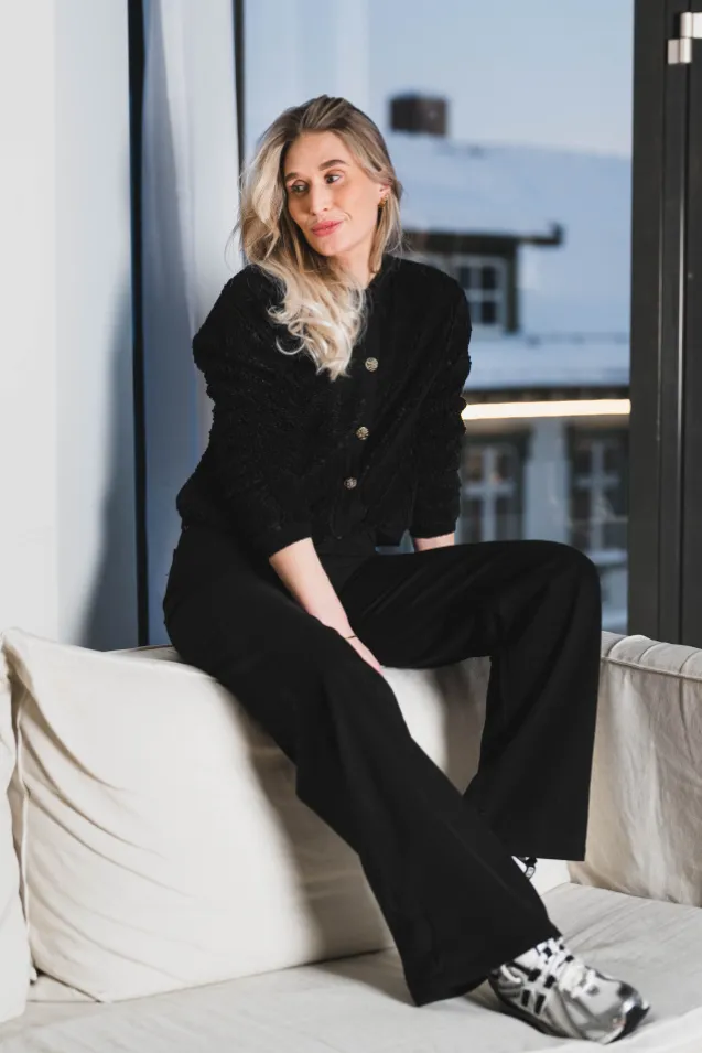 Limo Fluffy Knit Cardigan Black