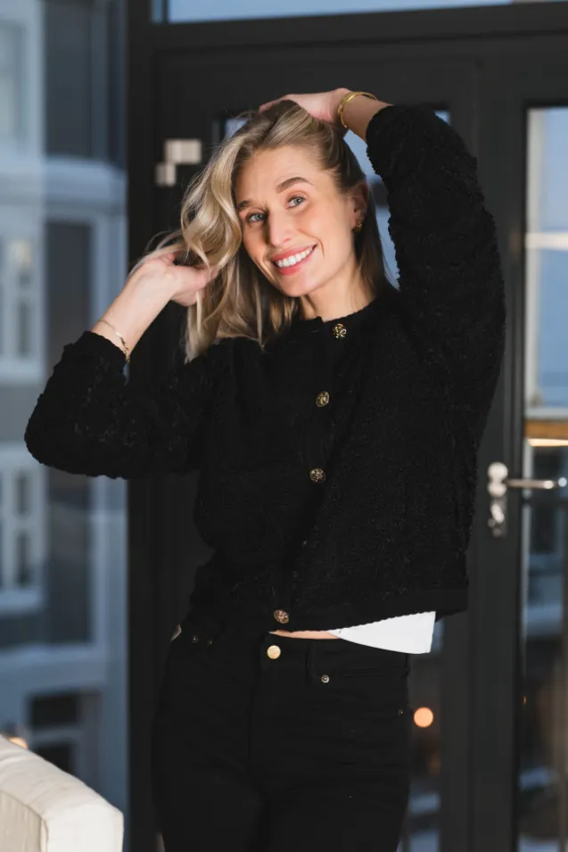 Limo Fluffy Knit Cardigan Black