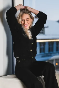Limo Fluffy Knit Cardigan Black