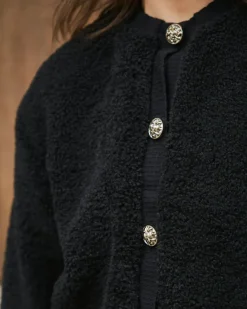 Limo Fluffy Knit Cardigan Black