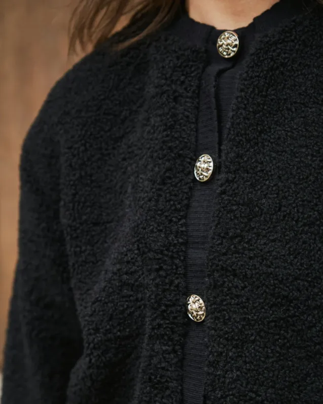 Limo Fluffy Knit Cardigan Black