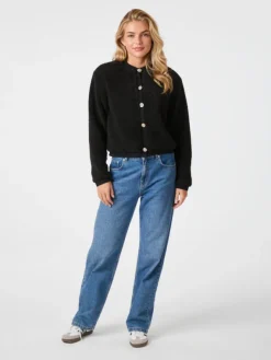 Limo Fluffy Knit Cardigan Black