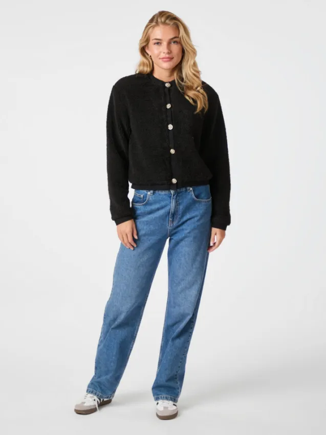Limo Fluffy Knit Cardigan Black