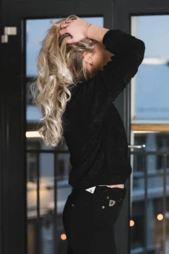 Limo Fluffy Knit Cardigan Black