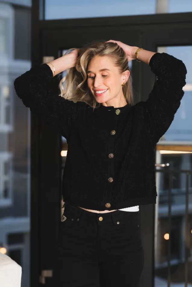 Limo Fluffy Knit Cardigan Black