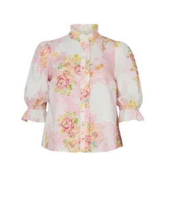 Linen Ruffle Blouse Rose Amore