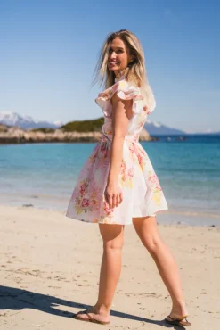 Linen Ruffle Dress Rose Amore