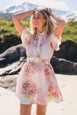 Linen Ruffle Dress Rose Amore
