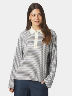 Lirenne Striped Polo Blouse Light Blue
