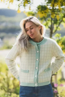 Livia LS Short Knit Cardigan Lichen Birch