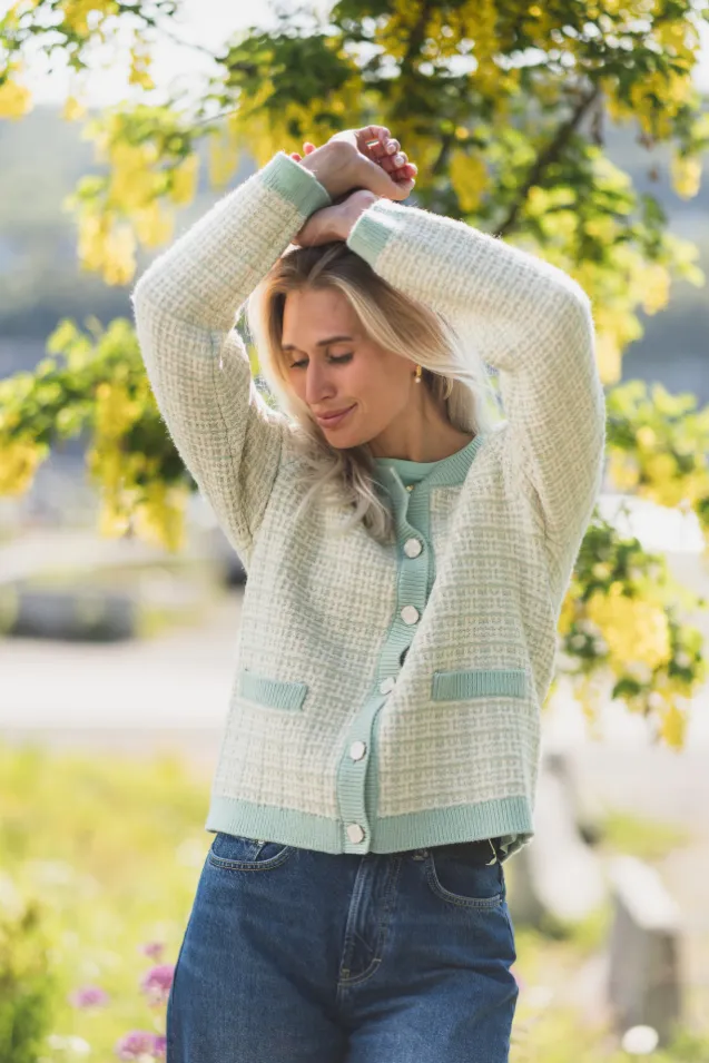 Livia LS Short Knit Cardigan Lichen Birch
