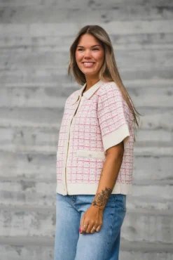 Livia SS Knit Cardigan Birch Rose Violet/Ballerina
