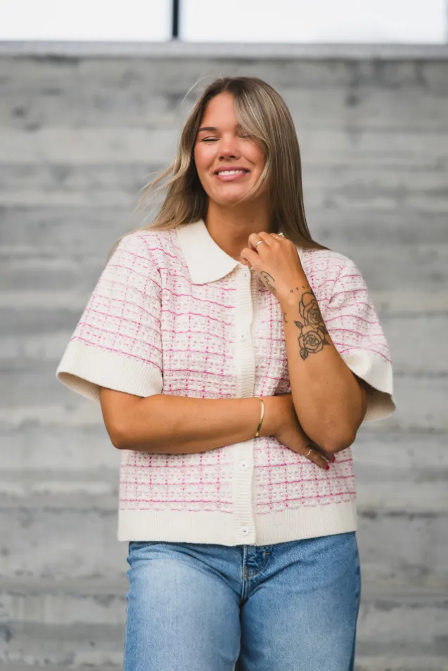 Livia SS Knit Cardigan Birch Rose Violet/Ballerina
