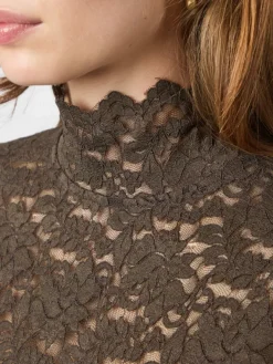 Liza Laceflower Blouse Chocolate Brown