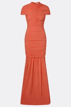 Loana Draped Chiffon Maxi Dress Coral