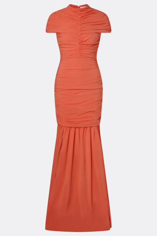 Loana Draped Chiffon Maxi Dress Coral