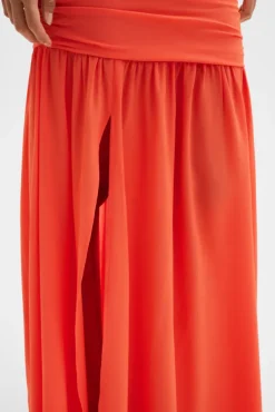 Loana Draped Chiffon Maxi Dress Coral