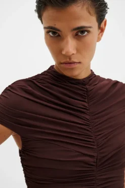 Loana Draped Chiffon Mini Dress Espresso