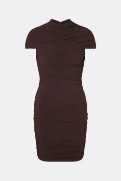 Loana Draped Chiffon Mini Dress Espresso