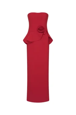 Long Flower Strapless Dress Scooter Red