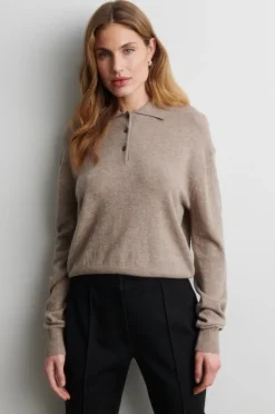 Longo Knit LS Collar Mid Brown Melange