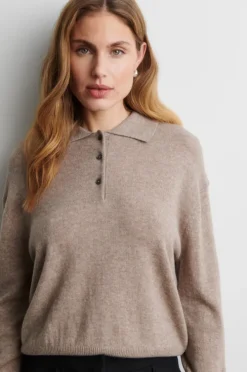 Longo Knit LS Collar Mid Brown Melange