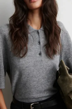 Longo SS Knit Collar Mid Grey Melange