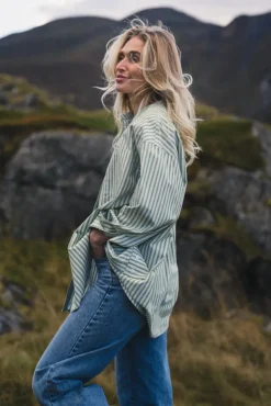 Loose Stripe Shirt Green Stripe