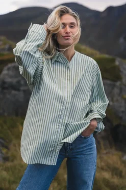 Loose Stripe Shirt Green Stripe