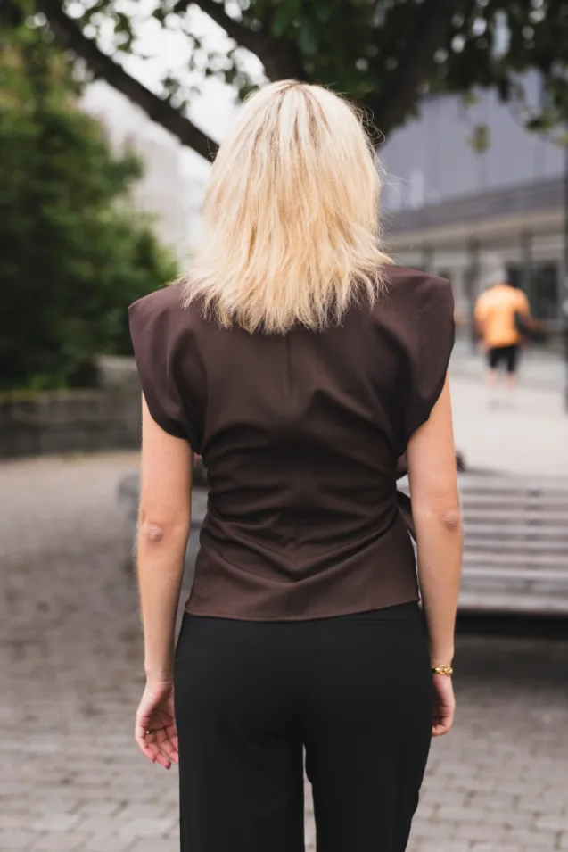 Luna Pleat Top Dark Brown