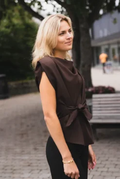 Luna Pleat Top Dark Brown