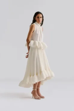 Lune Halterneck Frilled Hem Blouse White