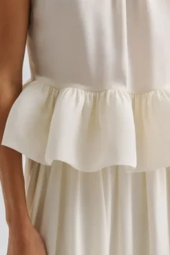 Lune Halterneck Frilled Hem Blouse White
