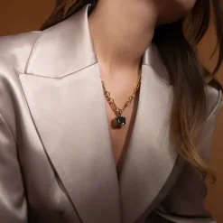 Lydia Chain Necklace Gold Black Diamond
