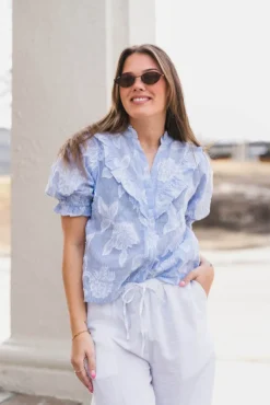 Manet Jacquard Blouse Light Blue