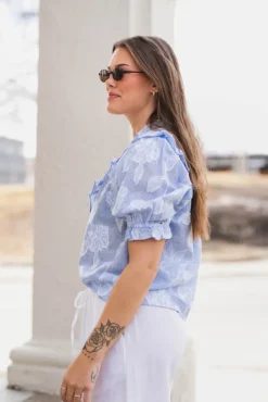 Manet Jacquard Blouse Light Blue