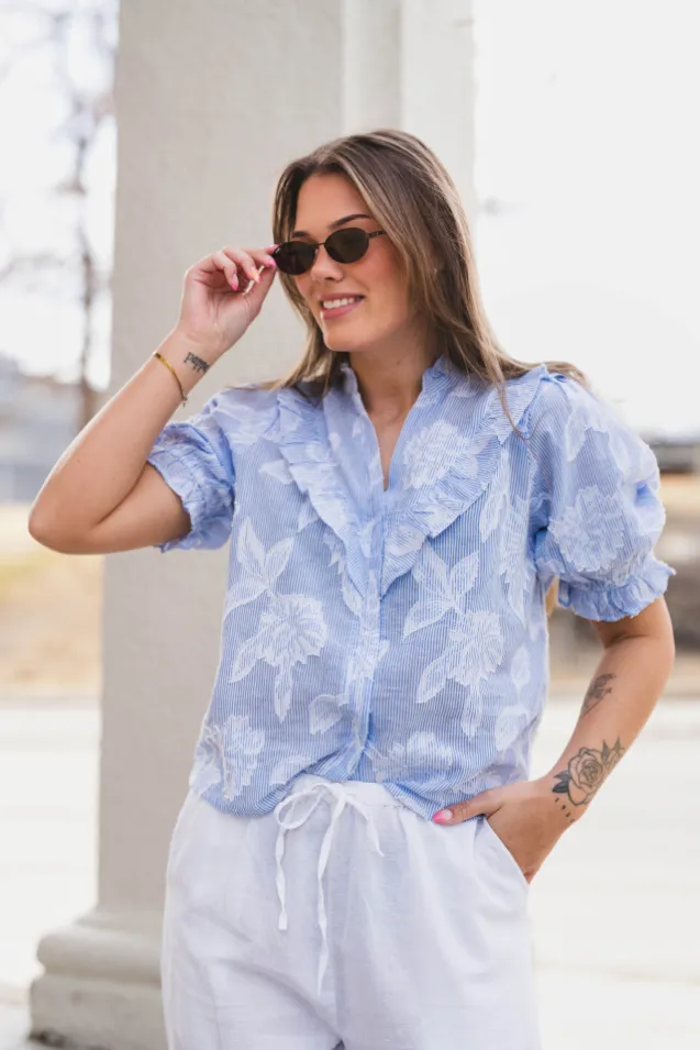 Manet Jacquard Blouse Light Blue