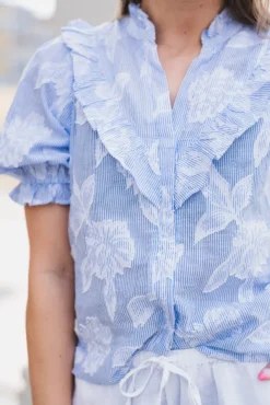 Manet Jacquard Blouse Light Blue